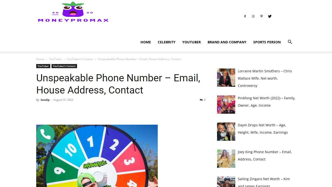 Unspeakable Phone Number – Email, House Address, Contact